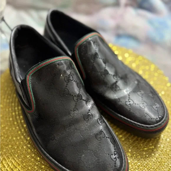 Gucci | Shoes | Gucci Black Leather Loafers Sleek Slipon 